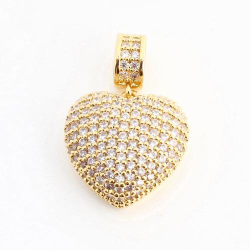 Cubique Pendentif en laiton zircon pavent, coeur, DIY & pavé de micro zircon, doré, 25x16x6mm, Vendu par PC
