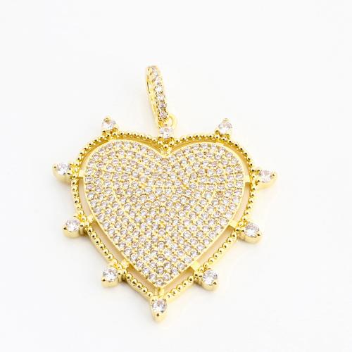 Cubique Pendentif en laiton zircon pavent, coeur, DIY & pavé de micro zircon, doré, 39x31x2mm, Vendu par PC
