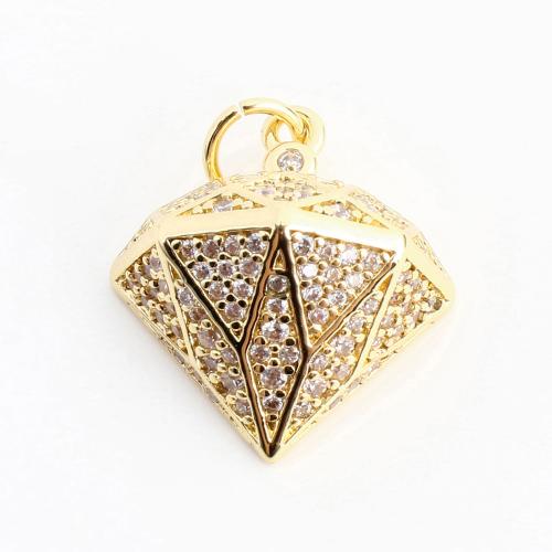 Cubique Pendentif en laiton zircon pavent, diamant, DIY & pavé de micro zircon, doré, 20x15x8mm, Vendu par PC