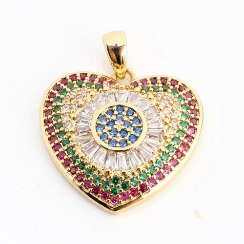 Cubique Pendentif en laiton zircon pavent, coeur, DIY & pavé de micro zircon, doré, 22x20x3mm, Vendu par PC