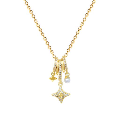 Titanová ocel náhrdelník, Titanium ocel, s Plastové Pearl & Mosaz, módní šperky & micro vydláždit kubické zirkony & pro ženy, zlatý, Prodáno By PC