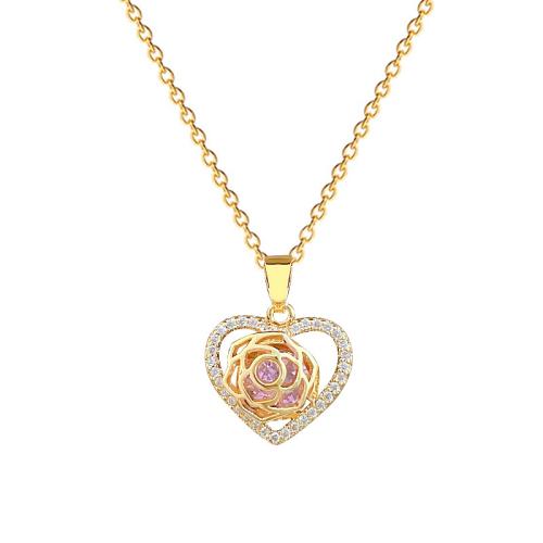 Titanová ocel náhrdelník, Titanium ocel, s Mosaz, Srdce, micro vydláždit kubické zirkony & pro ženy & dutý, zlatý, Prodáno By PC