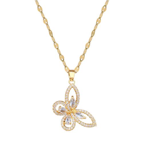 Titanová ocel náhrdelník, Titanium ocel, s Mosaz, Motýl, micro vydláždit kubické zirkony & pro ženy & dutý, více barev na výběr, Prodáno By PC