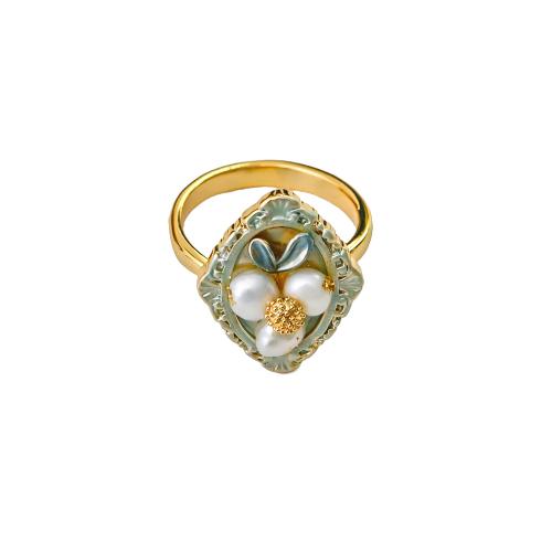 Sladkovodní Pearl prst prsten, Mosaz, s Sladkovodní Pearl, namalovaný, módní šperky & pro ženy, zlatý, The inner diameter of the open ring can be fine-tuned to 18mm, and the pearl diameter is 4-5mm, Prodáno By PC