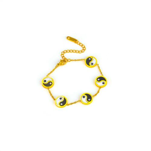 Titanium teräksen rannerenkaan, Titanium Steel, kanssa Musta kuori & Valkoinen kuori, Pyöreä, päällystetty, muoti korut & naiselle, kultainen, Myymät PC