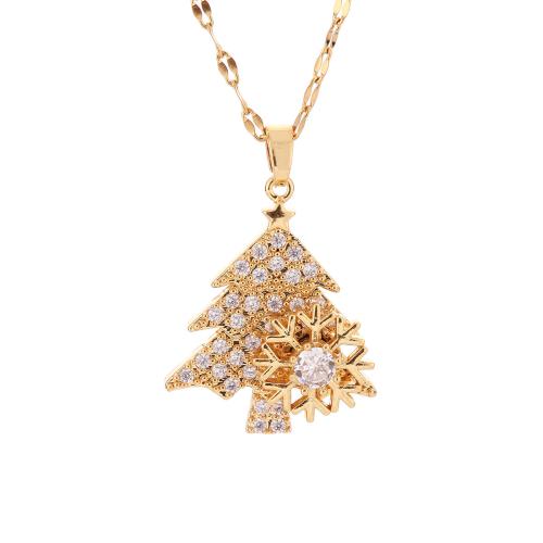 Jul halsband, Titan Stål, med Mässing, Julgran, plated, vridbar & Micro Pave rhinestone & för kvinna, fler färger för val, Säljs av PC