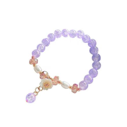 Kristalli Rannerengas, kanssa Muovi Pearl & Sinkkiseos, Kukka, muoti korut & naiselle, enemmän värejä valinta, Pituus N. 6.5 tuuma, Myymät PC