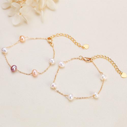 Bracelet en perles de culture d'eau douce, perle d'eau douce cultivée, avec Alliage de cuivre, Légèrement rond, Placage, bijoux de mode, plus de couleurs à choisir, protéger l'environnement, sans nickel, plomb et cadmium, 5-6mm, Longueur 21 cm, Vendu par PC