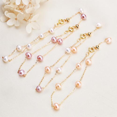 Bracelet en perles de culture d'eau douce, perle d'eau douce cultivée, avec laiton, Légèrement rond, Placage, bijoux de mode, plus de couleurs à choisir, protéger l'environnement, sans nickel, plomb et cadmium, 5-6mm, Longueur 20 cm, Vendu par PC