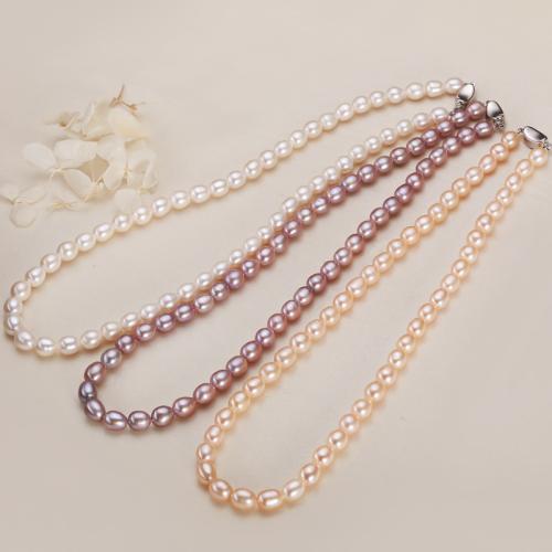 Freshwater Pearl Mässing Chain Necklace, med Mässing, Dropp, plated, mode smycken, fler färger för val, nickel, bly och kadmium gratis, 7-8mm, Längd 50 cm, Säljs av PC