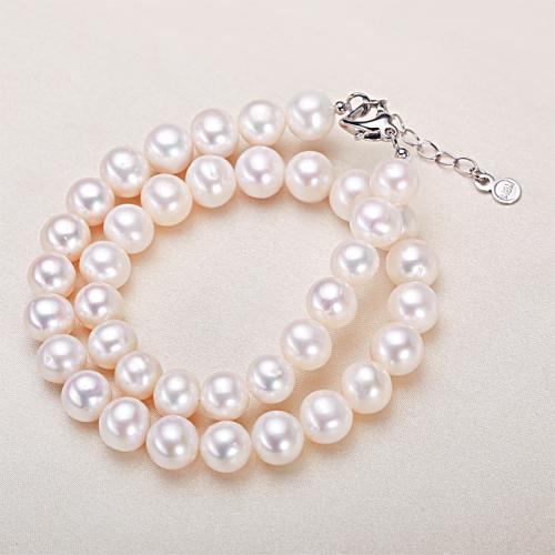 Freshwater Pearl Mässing Chain Necklace, med Mässing, Något rund, plated, mode smycken, fler färger för val, nickel, bly och kadmium gratis, 6-10.3mm, Längd 50 cm, Säljs av PC