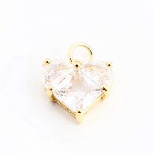 Cubic Zirconia (CZ) Brass Hängen, Mässing, Hjärta, DIY & micro bana cubic zirconia, gyllene, 11x12x5mm, Säljs av PC
