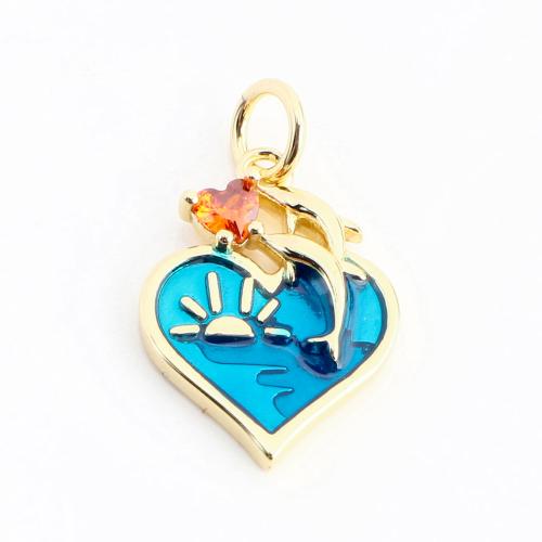 Cubique Pendentif en laiton zircon pavent, coeur, DIY & pavé de micro zircon & émail, doré, 16x2x3mm, Vendu par PC