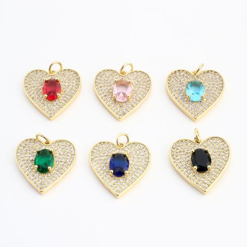 Cubique Pendentif en laiton zircon pavent, coeur, Placage de couleur d'or, DIY & pavé de micro zircon, plus de couleurs à choisir, 19x19x5mm, Vendu par PC