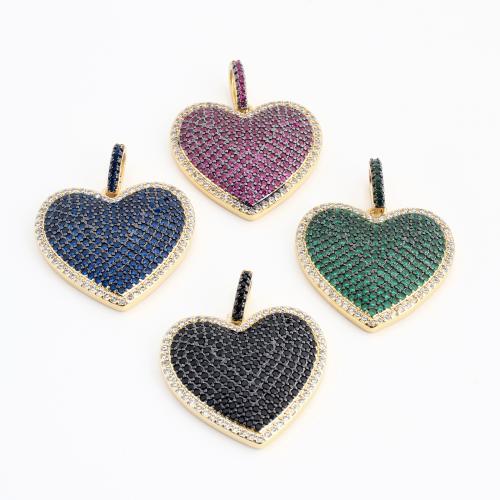 Cubique Pendentif en laiton zircon pavent, coeur, Placage de couleur d'or, DIY & pavé de micro zircon, plus de couleurs à choisir, 30x25x3mm, Vendu par PC