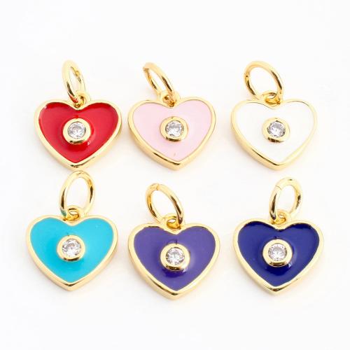 Kubik Zirkonium mikro bana Mässing hängande, Hjärta, guldfärg pläterade, DIY & micro bana cubic zirconia & emalj, fler färger för val, 9x9x2mm, Säljs av PC