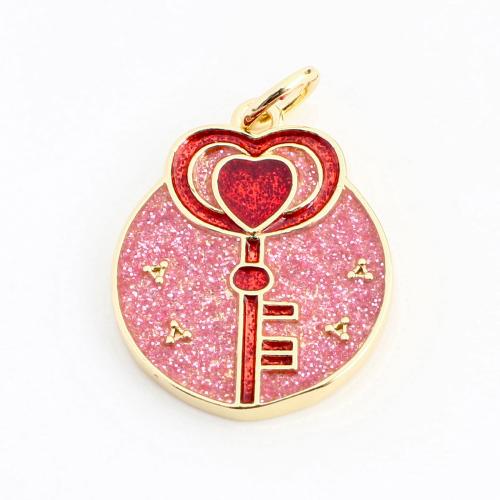 Pendentifs coeur en laiton, Rond, DIY & émail, doré, 21x15x2mm, Vendu par PC