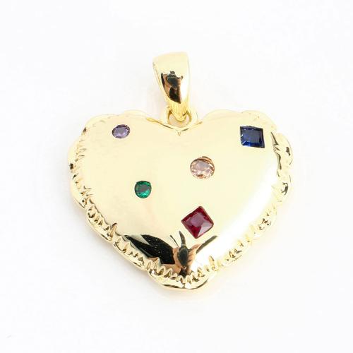 Cubique Pendentif en laiton zircon pavent, coeur, DIY & pavé de micro zircon, doré, 20x18x4mm, Vendu par PC