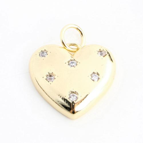 Cubique Pendentif en laiton zircon pavent, coeur, DIY & pavé de micro zircon, doré, 15x15x3mm, Vendu par PC
