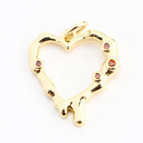 Cubique Pendentif en laiton zircon pavent, coeur, DIY & pavé de micro zircon & creux, doré, 15x15x3mm, Vendu par PC