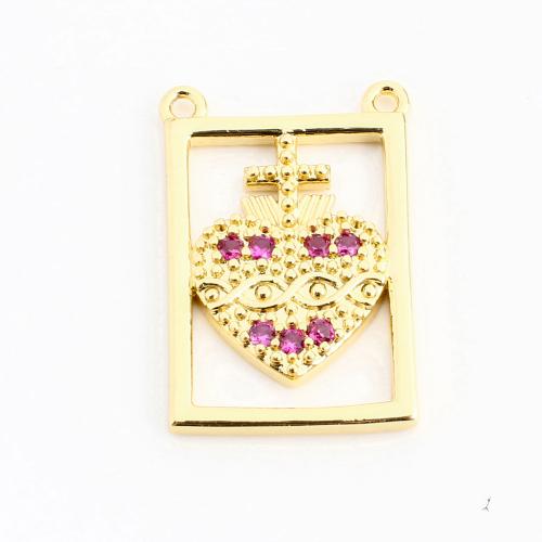 Cubique Pendentif en laiton zircon pavent, rectangle, DIY & pavé de micro zircon & creux, doré, 18x13x2mm, Vendu par PC