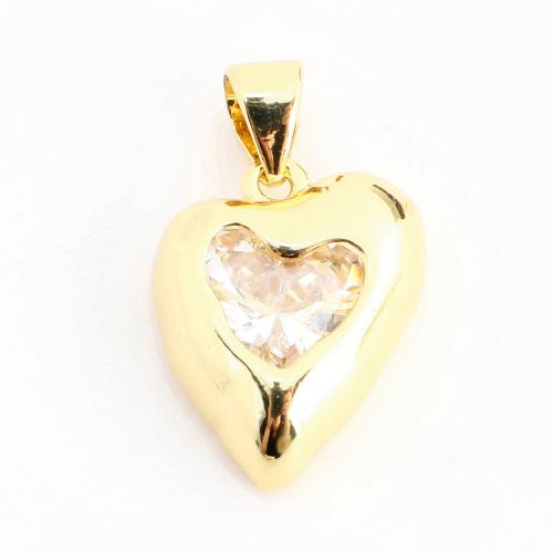 Cubic Zirkonia (CZ) Brass riipukset, Messinki, Sydän, tee-se-itse & Micro Pave kuutiometriä zirkonia, kultainen, 21x3x5mm, Myymät PC