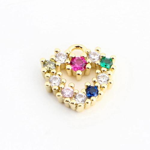 Cubique Pendentif en laiton zircon pavent, coeur, DIY & pavé de micro zircon & creux, doré, 9x9x2mm, Vendu par PC