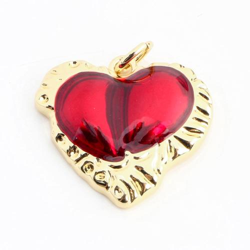 Pendentifs coeur en laiton, DIY & émail, doré, 17x19x3mm, Vendu par PC