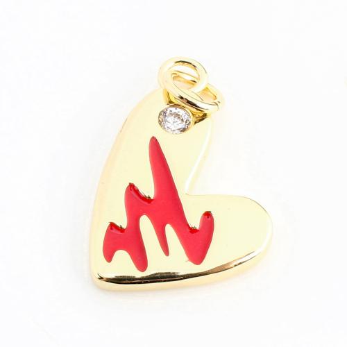 Cubique Pendentif en laiton zircon pavent, coeur, DIY & pavé de micro zircon & émail, doré, 19x16x2mm, Vendu par PC
