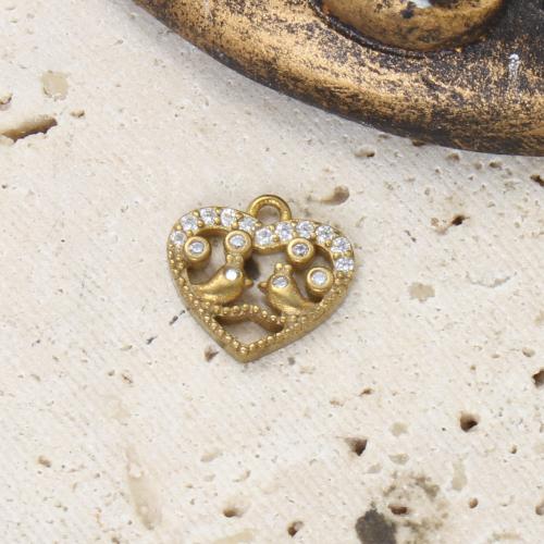Šatonové mosaz Přívěsky, Srdce, barva pozlacený, DIY & s drahokamu & dutý, zlatý, nikl, olovo a kadmium zdarma, 11.60x12.30x2mm, Prodáno By PC