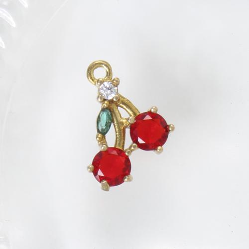 Šatonové mosaz Přívěsky, Třešeň, barva pozlacený, DIY & s drahokamu, zlatý, nikl, olovo a kadmium zdarma, 12.80x9.70x0.50mm, Prodáno By PC