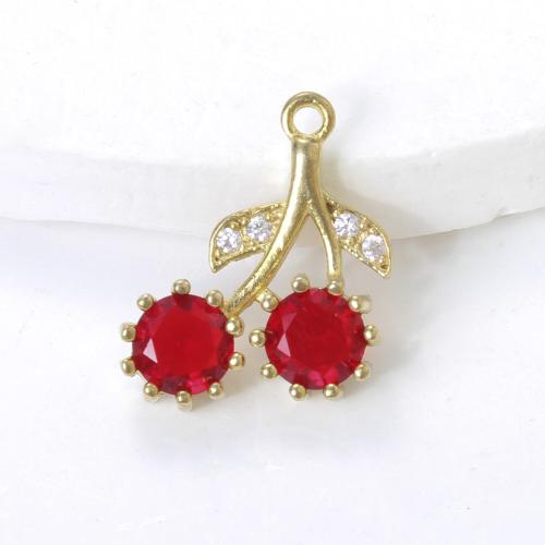 Šatonové mosaz Přívěsky, Třešeň, á, DIY & s drahokamu, zlatý, nikl, olovo a kadmium zdarma, 18.40x17x4.50mm, Prodáno By PC