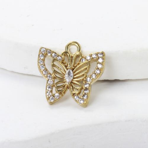 Šatonové mosaz Přívěsky, Motýl, á, DIY & s drahokamu, zlatý, nikl, olovo a kadmium zdarma, 13x13x3mm, Prodáno By PC
