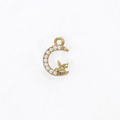 Rhinestone Brass Hängen, Mässing, Månen, plated, DIY & med strass, gyllene, nickel, bly och kadmium gratis, 10.50x7x2.30mm, Säljs av PC