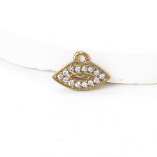 Rhinestone Brass Hängen, Mässing, Lip, plated, DIY & med strass, gyllene, nickel, bly och kadmium gratis, 6.80x10x1.40mm, Säljs av PC