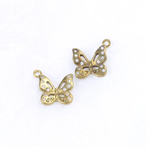 Rhinestone Brass Hängen, Mässing, Fjäril, plated, DIY & med strass, gyllene, nickel, bly och kadmium gratis, 11x12x2.50mm, Säljs av PC