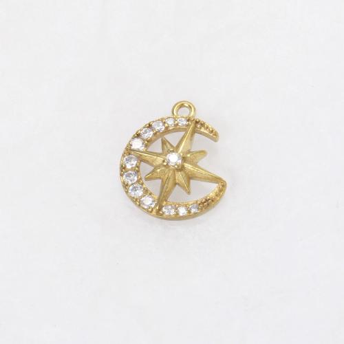 Rhinestone Brass Hängen, Mässing, Månen, plated, DIY & med strass, gyllene, nickel, bly och kadmium gratis, 13x10.20x3.30mm, Säljs av PC
