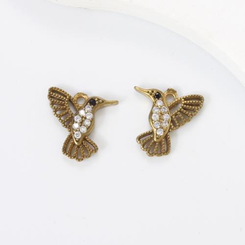 Rhinestone Brass Hängen, Mässing, Fågel, plated, DIY & med strass, gyllene, nickel, bly och kadmium gratis, 12.60x7x2.30mm, Säljs av PC
