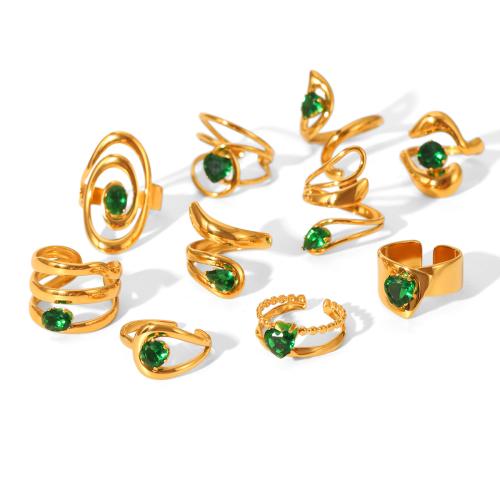 Cubic Zirconia nerezové prst prsten, 304 Stainless Steel, s Cubic Zirconia, módní šperky & různé styly pro výběr & pro ženy, zlatý, Prodáno By PC