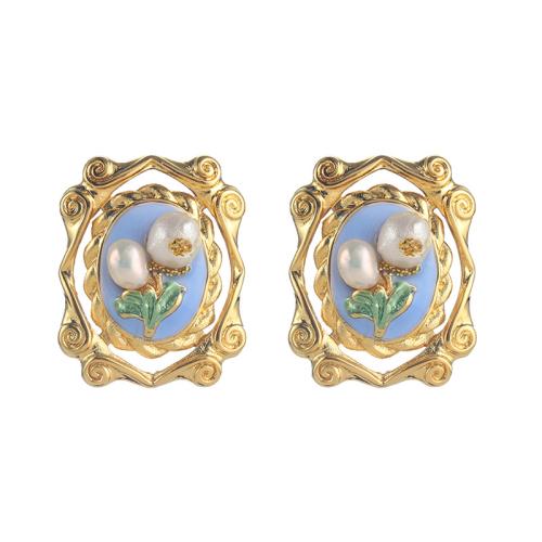 Boucles d'oreilles en perles d'eau douce, laiton, avec perle d'eau douce cultivée, Placage, styles différents pour le choix & pour femme & émail, Vendu par paire
