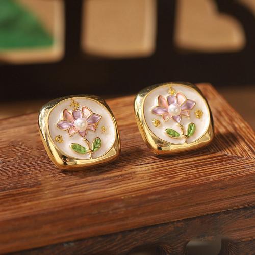 Goujon Laiton, avec perle de plastique, Placage, styles différents pour le choix & pour femme & émail, Vendu par paire