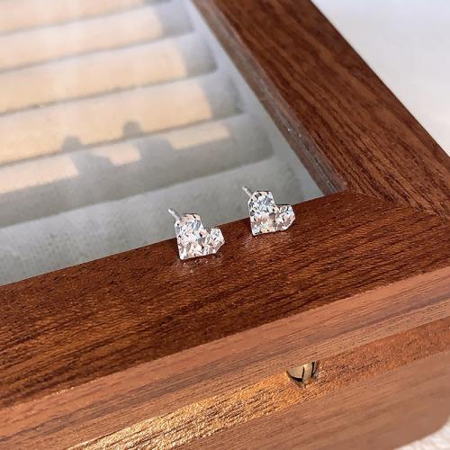 925 sterling silver Stud Earring, Hjärta, micro bana cubic zirconia & för kvinna, silver, 6x7mm, Säljs av Par