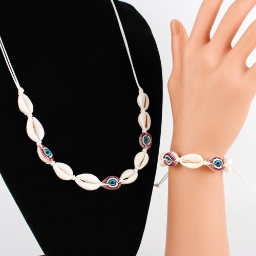 シェルジュエリーセット, ブレスレット & ネックレス, ワックスコード, とともに 貝, ゴールドメッキ, ファッションジュエリー, 無色, 売り手 パソコン