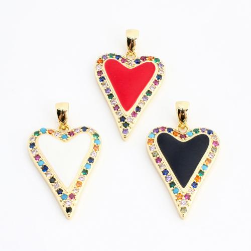 Cubique Pendentif en laiton zircon pavent, coeur, Placage de couleur d'or, DIY & pavé de micro zircon & émail, plus de couleurs à choisir, 25x15x2mm, Vendu par PC