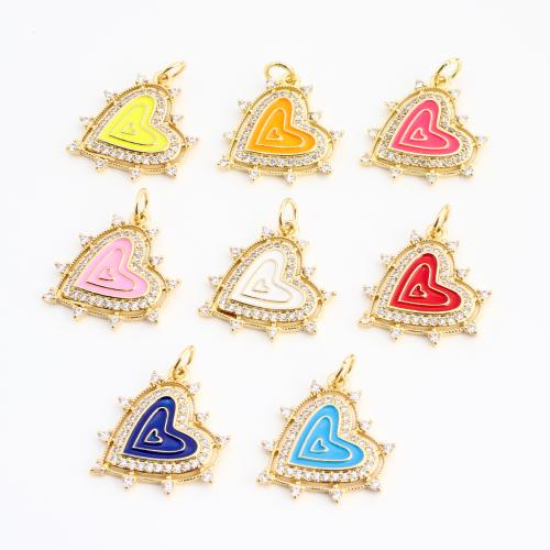 Cubique Pendentif en laiton zircon pavent, coeur, Placage de couleur d'or, DIY & pavé de micro zircon & émail, plus de couleurs à choisir, 18x18x2mm, Vendu par PC