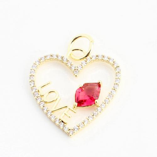 Cubique Pendentif en laiton zircon pavent, coeur, DIY & pavé de micro zircon & creux, doré, 17x16x2mm, Vendu par PC