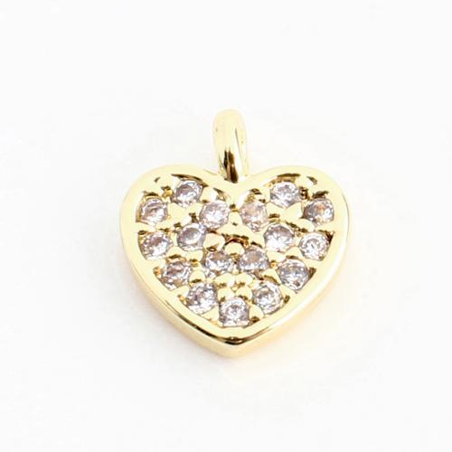 Cubique Pendentif en laiton zircon pavent, coeur, DIY & pavé de micro zircon, doré, 8x7x2mm, Vendu par PC