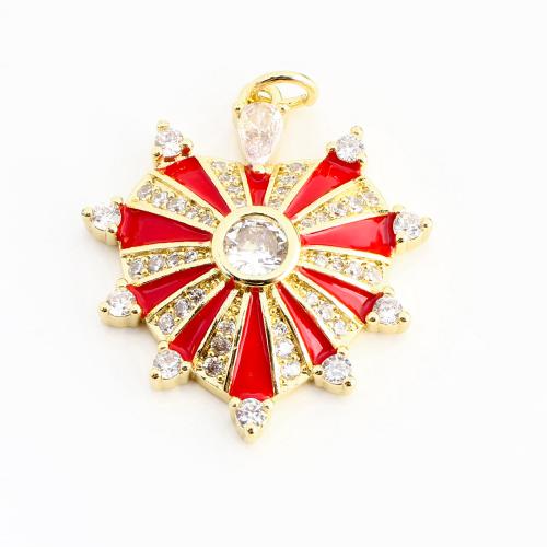 Cubique Pendentif en laiton zircon pavent, coeur, DIY & pavé de micro zircon & émail, doré, 26x24x5mm, Vendu par PC