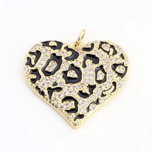 Cubique Pendentif en laiton zircon pavent, coeur, DIY & pavé de micro zircon & émail, doré, 21x24x2mm, Vendu par PC