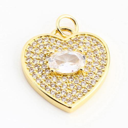 Cubique Pendentif en laiton zircon pavent, coeur, DIY & pavé de micro zircon, doré, 18x17x4mm, Vendu par PC